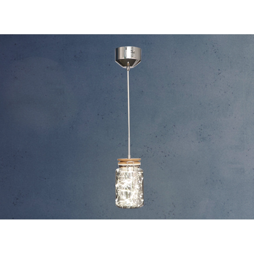 Lampadario a sospensione con filo SHOCK LED/5W/230V cromo lucido/legno