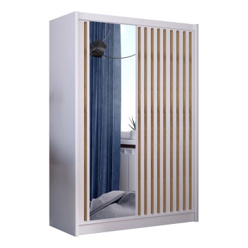 Kleiderschrank mit Spiegel SANTINO 150x215 cm weiß/Eiche craft