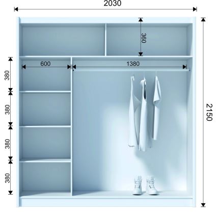 Kleiderschrank mit Spiegel SANTINO 203x215 cm weiß/Craft-Eiche