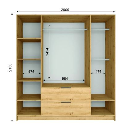 Kleiderschrank mit Spiegel VISTA 200x215 cm Eiche Artisan/Grafit