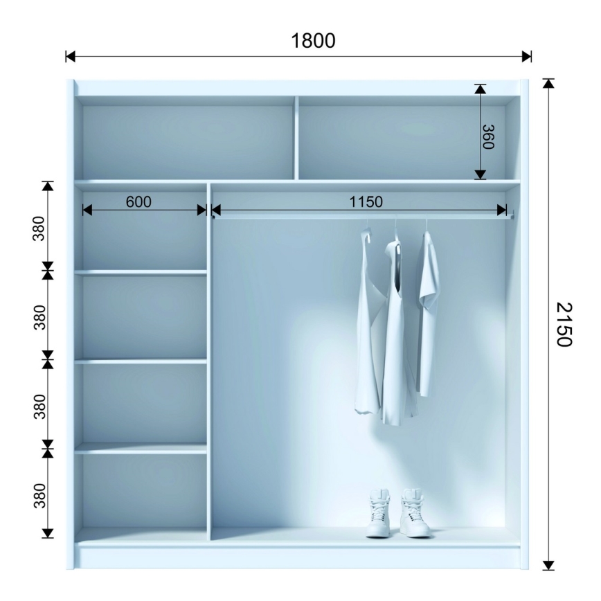 Kleiderschrank mit Spiegel SABRINA 180x215 cm Weiß
