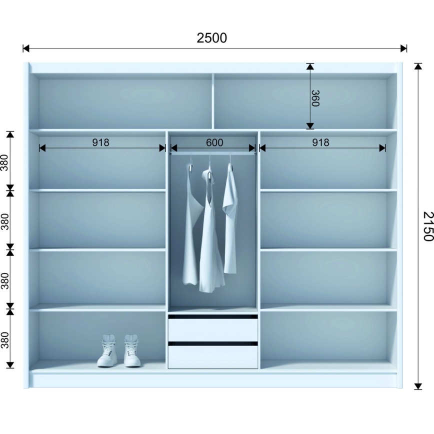 Kleiderschrank mit Spiegel SABRINA 250x215 cm Sonoma-Eiche