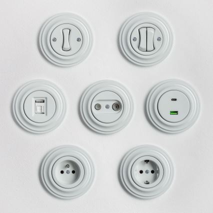 Kliklap - Bouton double rétro avec cadre en céramique blanche