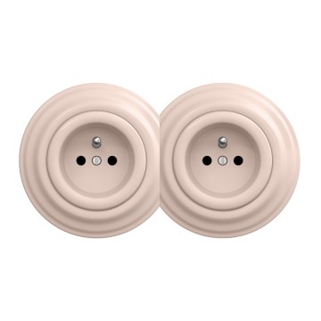 Kliklap - Doppelte Retro-Steckdose mit Rahmen, 230 V, Altrosa