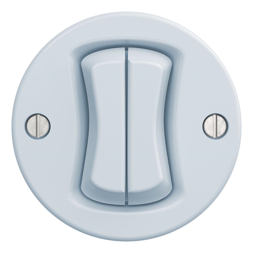 Kliklap - Interrupteur d'escalier double vintage sans cadre n° 6+6 bleu