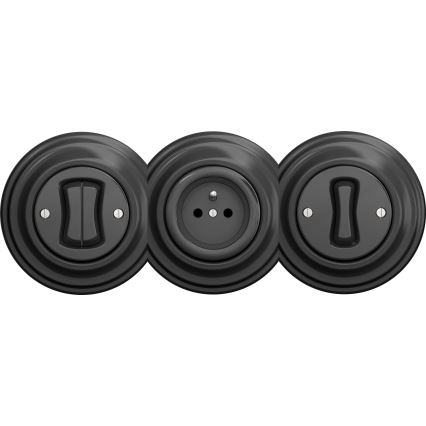Kliklap - Interrupteur double d'escalier rétro sans cadre n° 6+6 anthracite