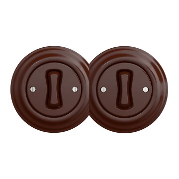 Kliklap - Interrupteur unipolaire double style rétro avec cadre n° 1, finition marron