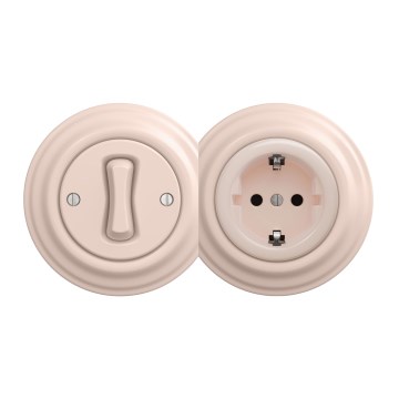 Kliklap - Interrupteur unipolaire rétro n° 1 et prise SCHUKO 230 V avec cadre, vieux rose