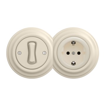 Kliklap - Interrupteur unipolaire rétro n°1 et prise SCHUKO 230 V avec cadre, beige