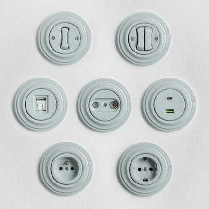Kliklap - Interruttore a croce in stile retrò con cornice n. 7, grigio