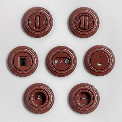 Kliklap - Interruttore doppio per scale in stile retrò con placca n. 6+6, marrone