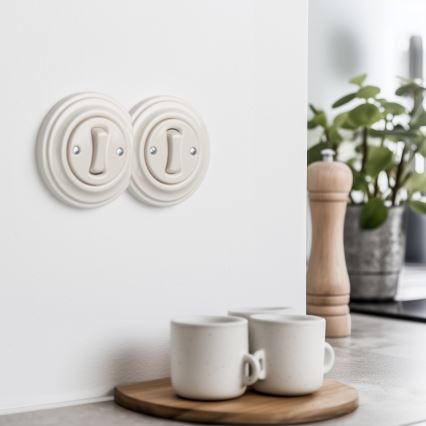 Kliklap - Interruttore unipolare doppio in stile retrò con cornice n. 1, beige