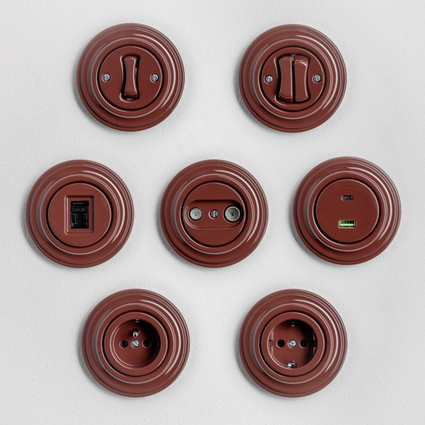 Kliklap - Interruttore unipolare retrò con cornice n. 1 marrone