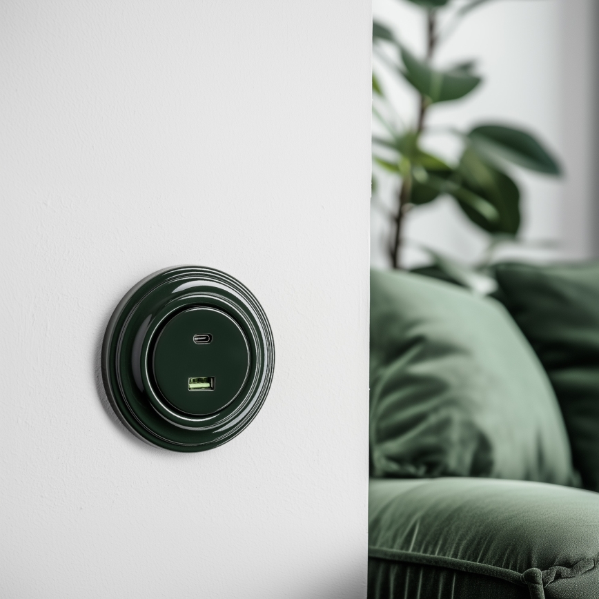 Kliklap - Presa USB A+C in stile retrò con cornice verde
