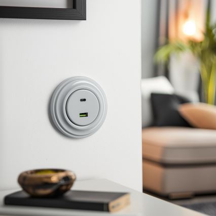 Kliklap - Presa USB Retro A+C con cornice grigia