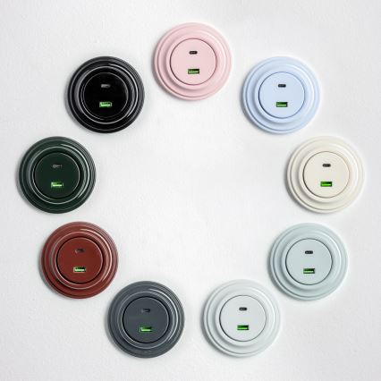 Kliklap - Presa USB Retro A+C con cornice grigia