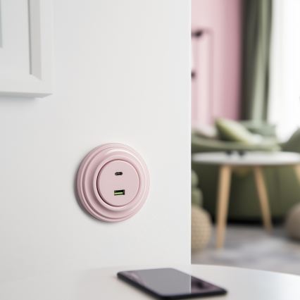 Kliklap - Presa USB retrò A+C con cornice, rosa antico