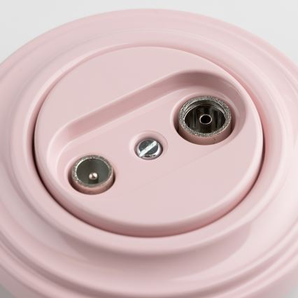 Kliklap - Prise coaxiale TV+radio rétro (passante) avec cadre rose poudré