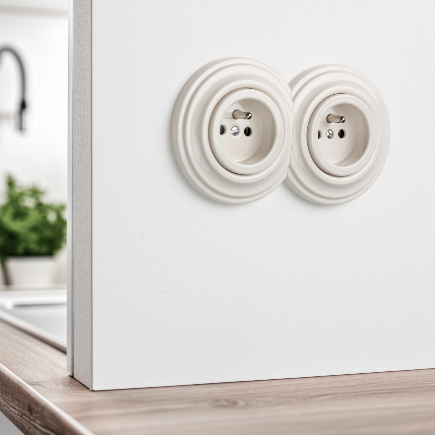 Kliklap - Prise double rétro murale avec cadre 230 V beige