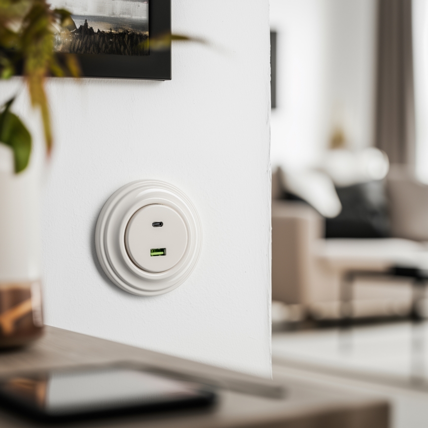 Kliklap - Prise murale USB A+C rétro avec cadre beige
