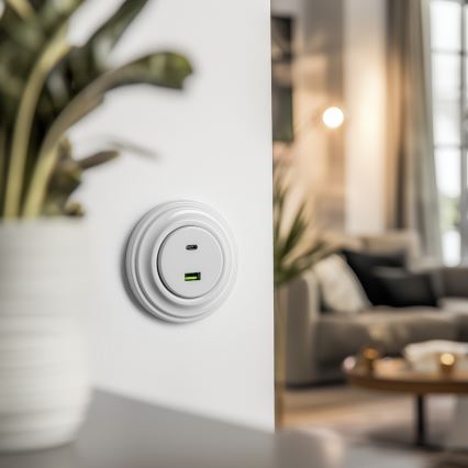 Kliklap - Prise USB rétro A+C avec cadre en céramique blanche