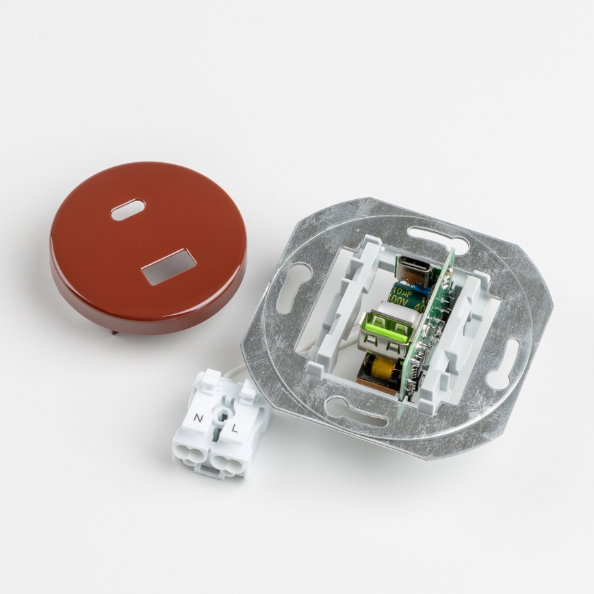 Kliklap - Prise USB rétro A+C avec cadre marron