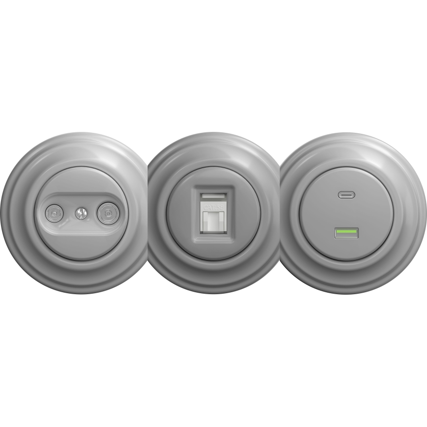 Kliklap - Prise USB rétro A+C sans cadre gris