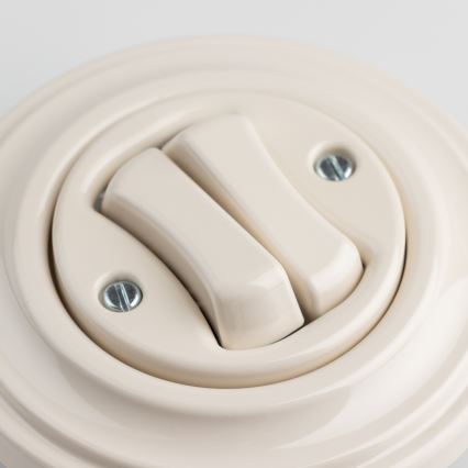 Kliklap - Retro Doppel-Treppenlichtschalter mit Rahmen Nr. 6+6, beige