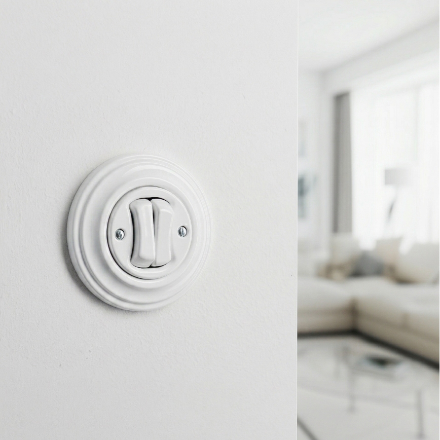 Kliklap - Retro Doppel-Treppenlichtschalter mit Rahmen Nr. 6+6 schneeweiß