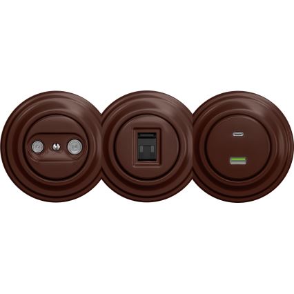 Kliklap - Retro Enddose TV+R Steckdose ohne Rahmen braun