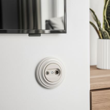 Kliklap - Rétro prise coaxiale murale TV+R (terminale) avec cadre beige