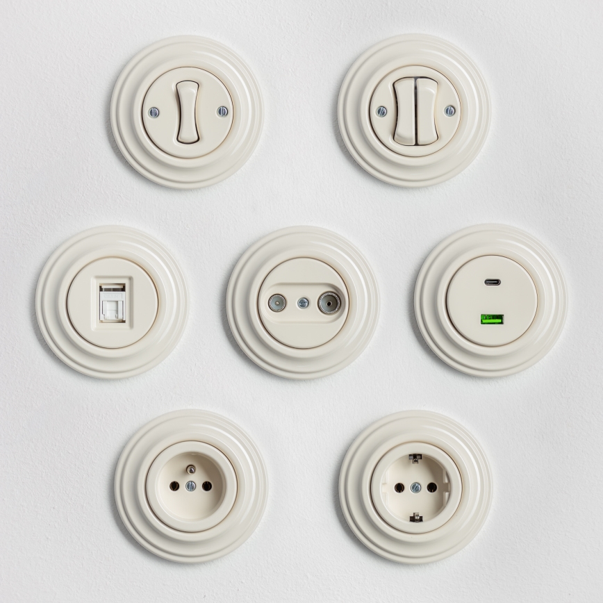 Kliklap - Retro Serienschalter mit Rahmen Nr. 5 beige