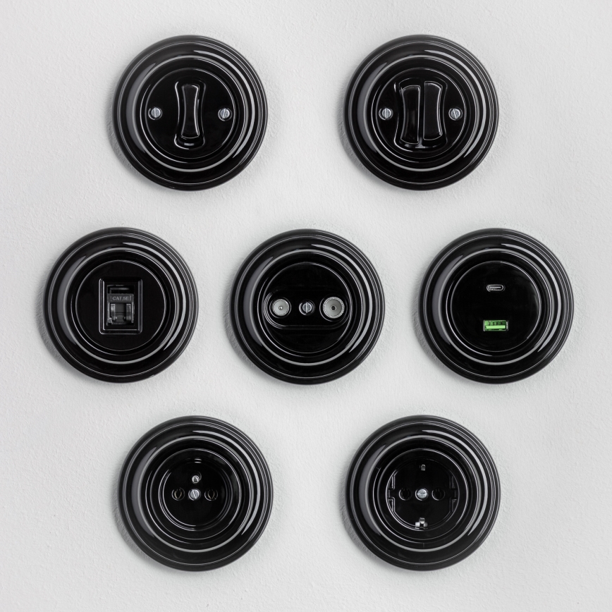 Kliklap - Retro-Serienschalter mit Rahmen Nr. 5, Schwarz