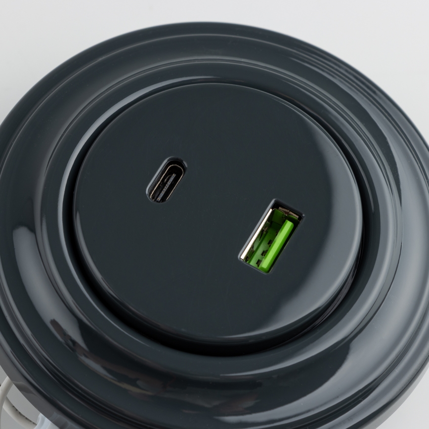 Kliklap - Retro-USB-Steckdose A+C mit Rahmen in Anthrazit