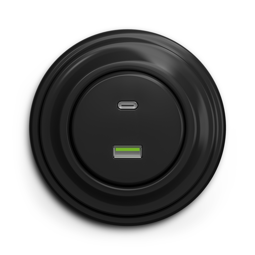 Kliklap - Retro-USB-Steckdose A+C mit Rahmen, schwarz