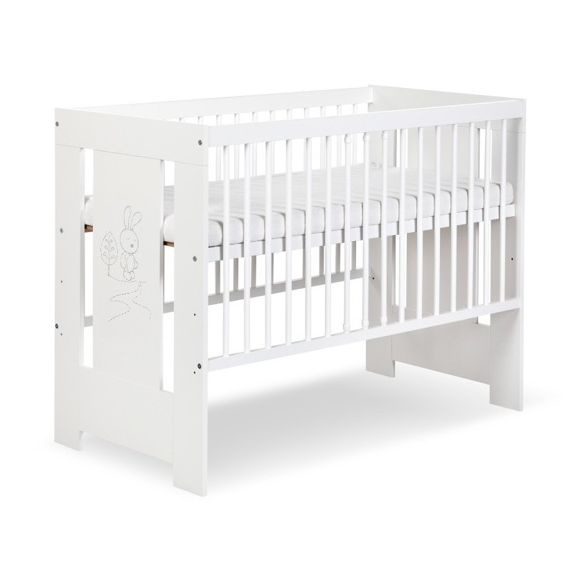 KLUPŚ - Lit bébé SAFARI 120 x 60 cm motif lapin pin/blanc