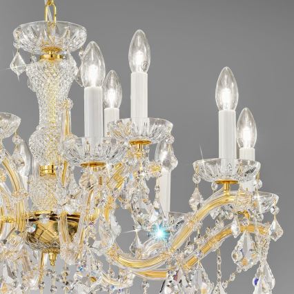 Kolarz 3149.88+4.3.KoT - Kristall-Hängeleuchte an Kette MARIA LOUISE 12xE14/40W/230V 24K golden