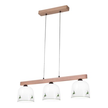 Kolarz A1352.83.G.100-Lampadario a sospensione con filo NONNA 3xE27/60W/230V cervo quercia/bianco/verde