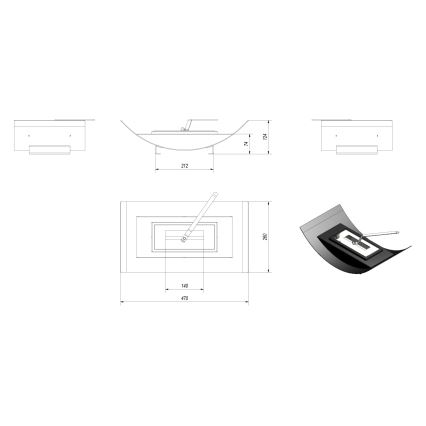 Kratki - Caminetto BIO 12,4x47 cm 1kW nero