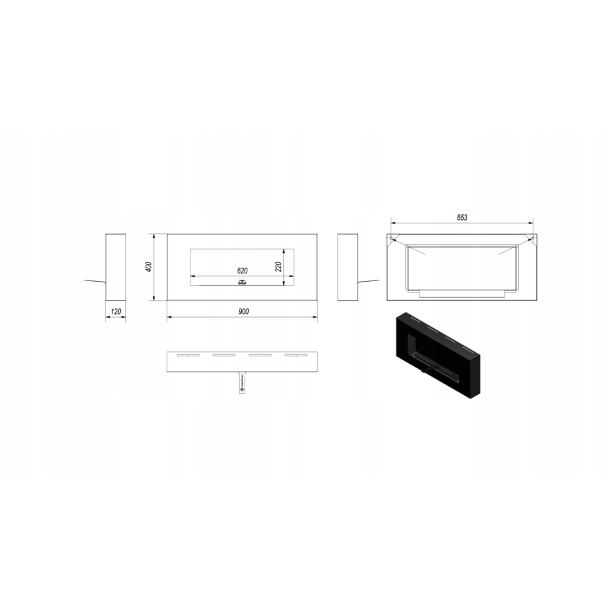 Kratki - Cheminée murale BIO 40x90 cm 1,5kW noir