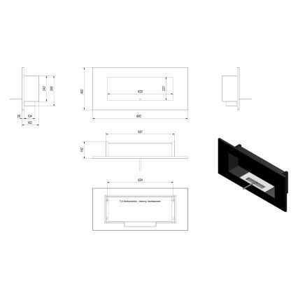 Kratki - Cheminée encastrée BIO 40x90 cm 2kW noir