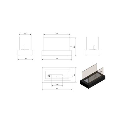 Kratki - Caminetto BIO 21,8x35,4 cm 1kW nero