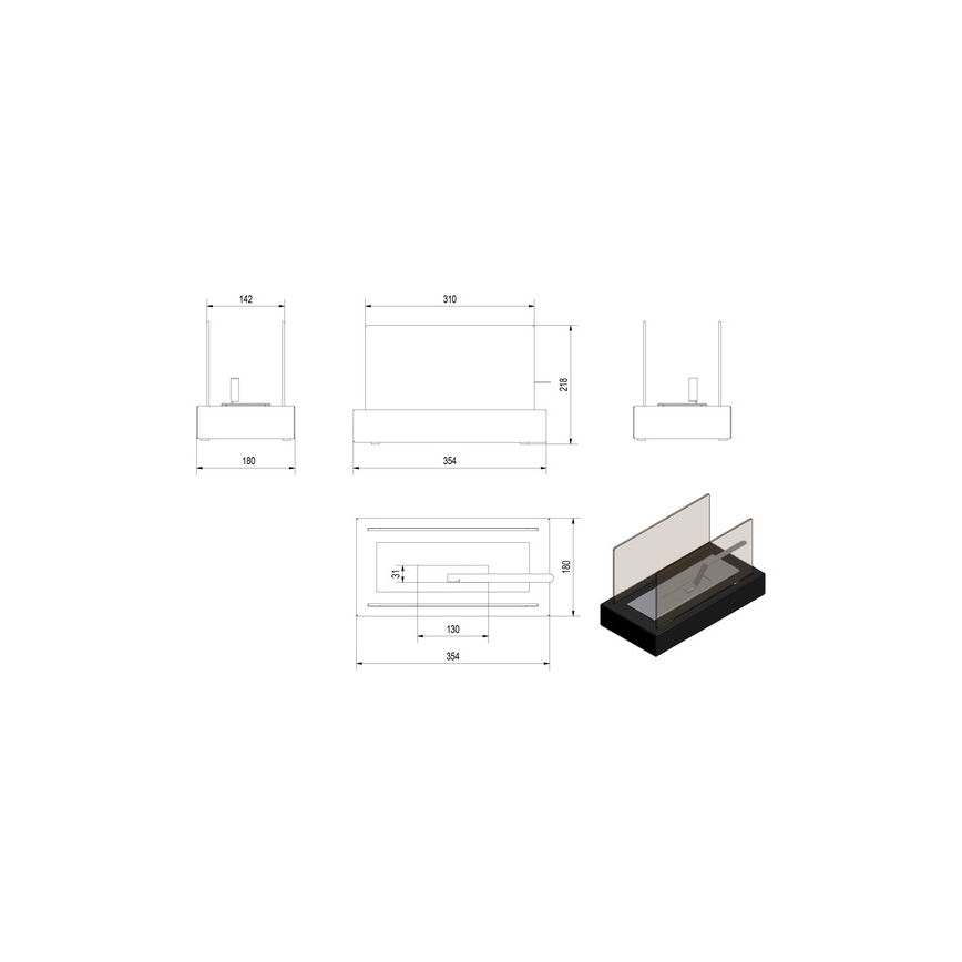 Kratki - Caminetto BIO 21,8x35,4 cm 1kW nero