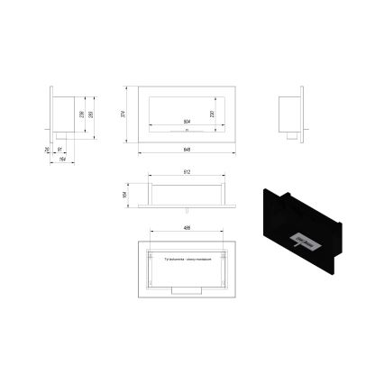 Kratki - Integrato Caminetto BIO 37,4x64,8 cm 1kW nero