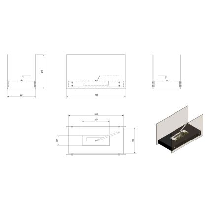 Kratki - Caminetto BIO 40,2x70 cm 2kW bianco