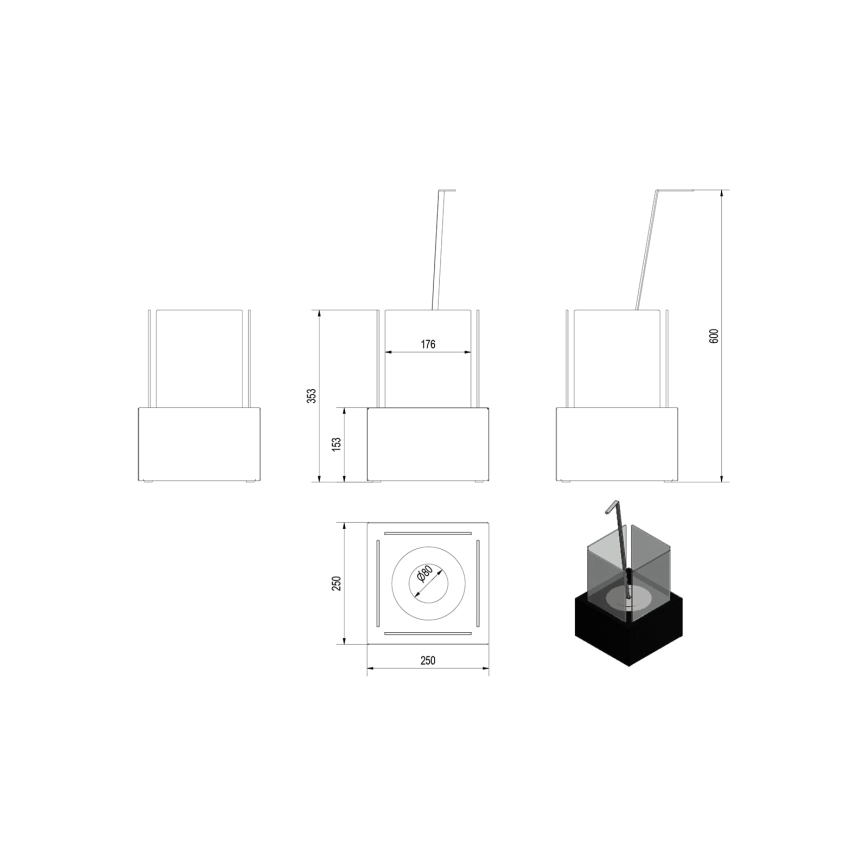 Kratki - Caminetto BIO 35,3x25 cm 1kW nero