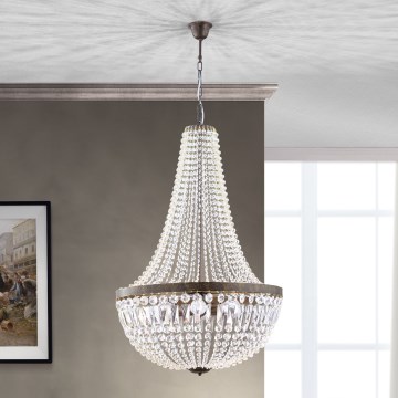 Kristall-Kronleuchter an Kette ARILA 6xE27/60W/230V d 60 cm braun/Patina