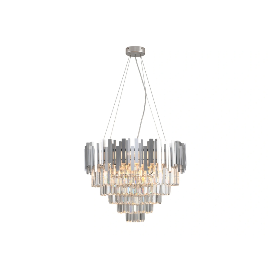Kristall-Kronleuchter PLAZA an Kabel, 9xE14/40W/230V, Ø 60 cm, silber