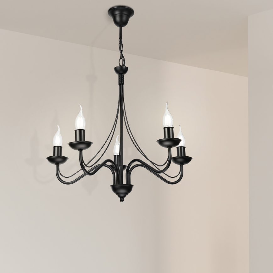 Kronleuchter an Kette ANTON 5xE14/15W/230V schwarz