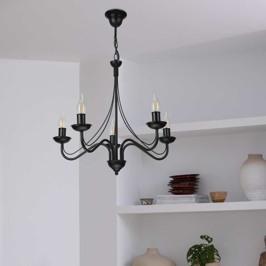 Kronleuchter an Kette ANTON 5xE14/15W/230V schwarz